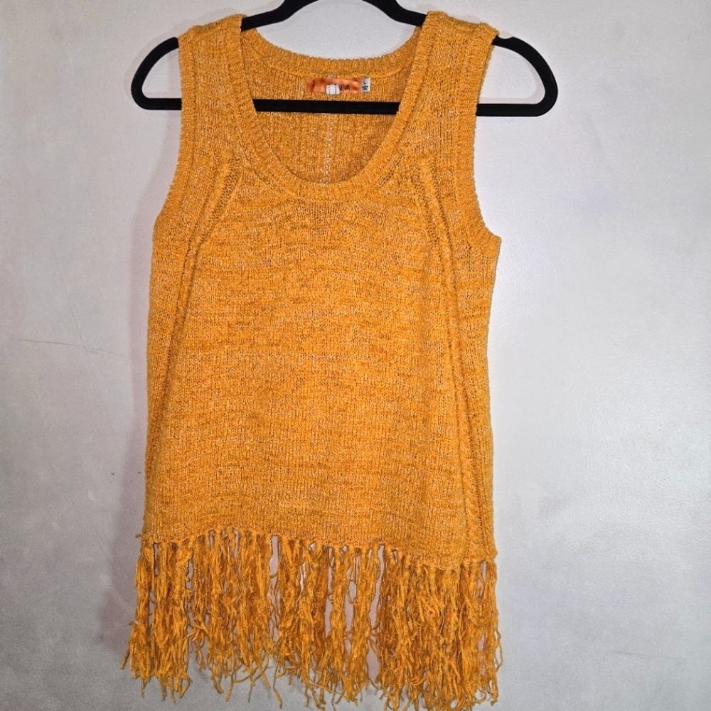 ONE A Fringed Mustard Knit Tank Top